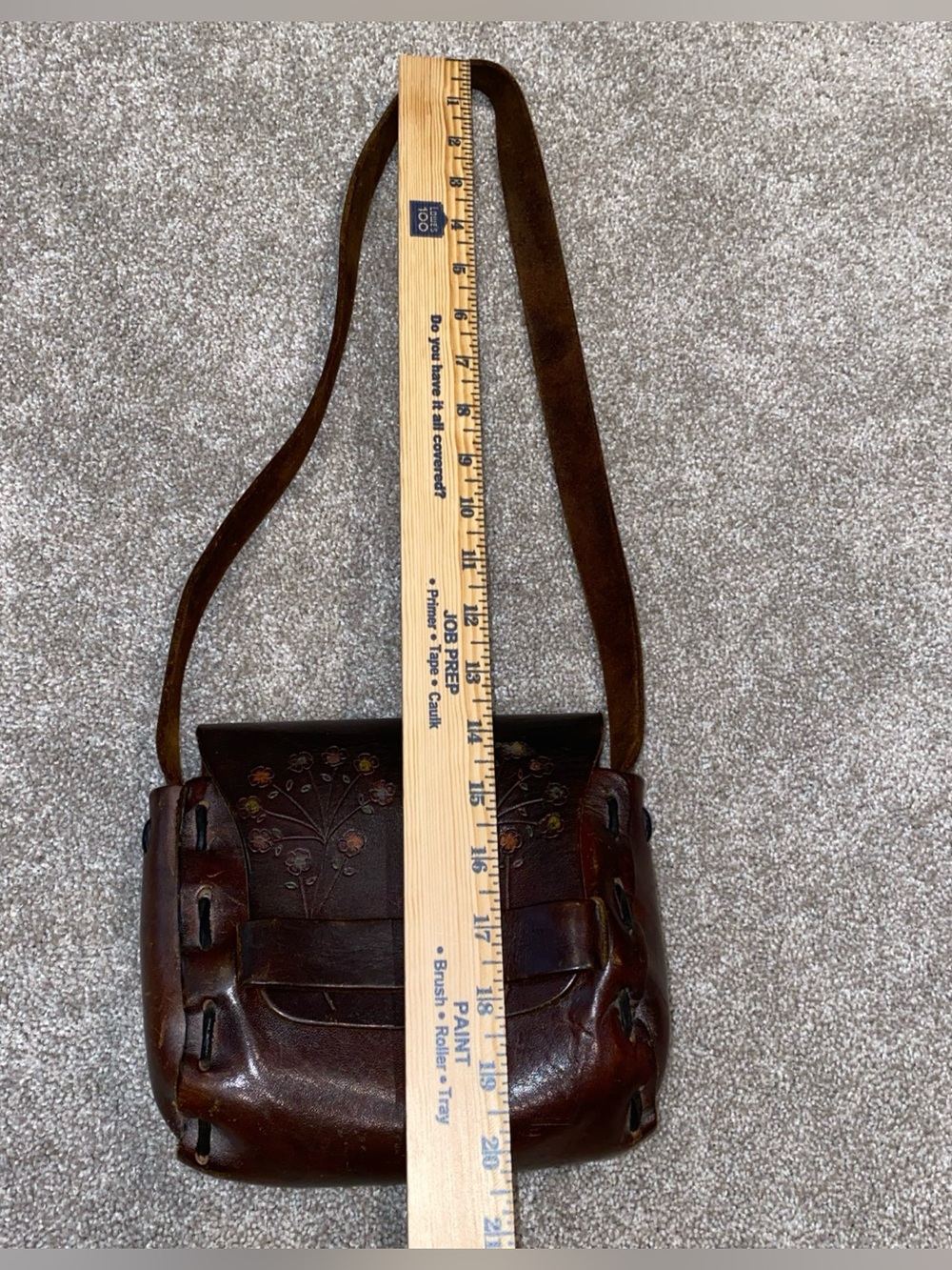 Vintage 60s / 70s Tooled Leather Hippie Boho Purse Shoulder Bag Brown Rare - Picture 9 of 10